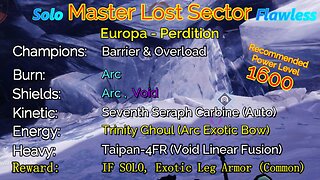 Destiny 2 Master Lost Sector: Europa - Perdition on my Warlock Solo-Flawless 12-2-22