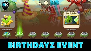 PvZ 2 - Birthdayz Event - Levels 21-25 - Level 1 Plants No Premium