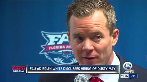 FAU AD Brian White discusses hiring of Owls basketball coach Dusty May