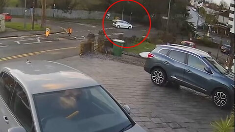 Moment car NARROWLY avoids being smashed by falling tree