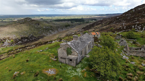 Drone footage of abandoned houses in the Ox Mountains, Ireland