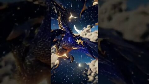 a dragon flying through a starry sky. AI Art Animations Shorts