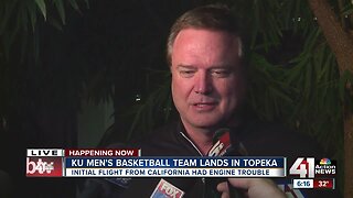 Bill Self addresses media following initial flight with engine trouble