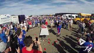 Girls volunteer to be body slammed at Bills game