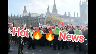 Albanian protesters cover Churchill statue with flag as they demand Home Office apology