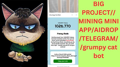 BIG PROJECT// MINING MINI APP/AIDROP/TELEGRAM//grumpy cat bot