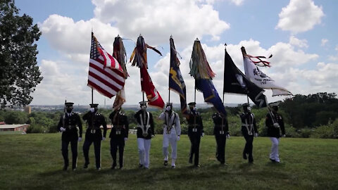 Joint Armed Forces Color Guard, with anthem, outdoors