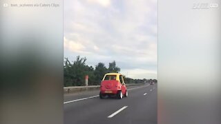 Toy car spotted on the highway