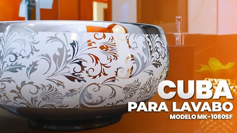 Cuba para Banheiro com Detalhes Florais Branca e Prata - Mod. MK-1080SF - Lenharo Mega Store