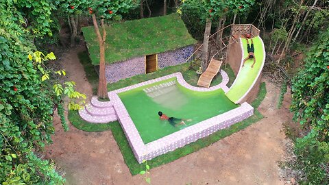 26Days Building Water Slide To Swimming Pool - Decoration Underground Room