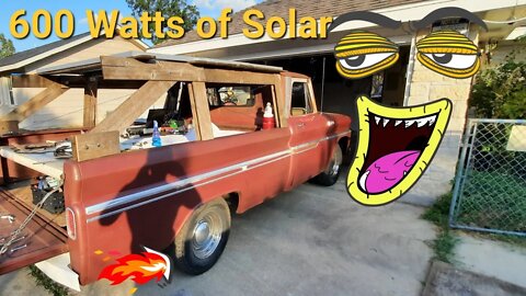 Got 600 watts of solar power on the 65 Chevy👍🍟📺👀🧂