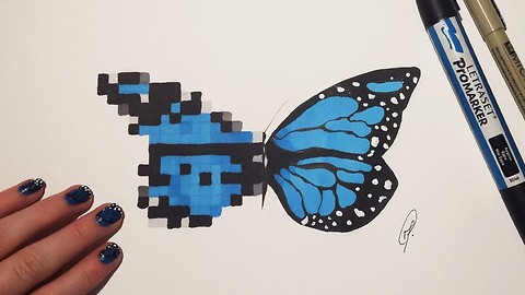 Butterfly fantasy speed drawing: Pixel and realistic