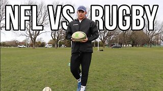 What are the 2 main differences between Rugby and American Football kickers and punters?