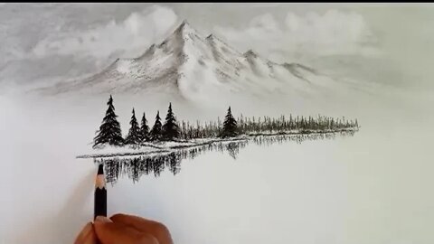 Pencil drawing landscape scenery