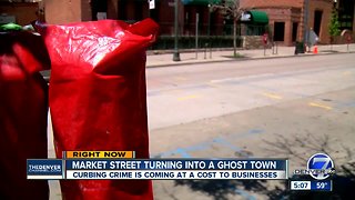 Red bagged meters along block of Market St. cutting off parking on the weekends