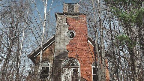 Abandoned Half Brick Church in Rural Wisconsin