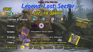 Destiny 2 Master Lost Sector: EDZ - The Quarry on my Arc Hunter 5-21-24