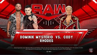WWE Monday Night Raw Cody Rhodes vs Dominik Mysterio
