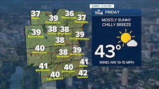Friday is sunny with highs in the 40s