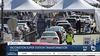 Petco Park vaccination super station transforms back to ballpark for opening day