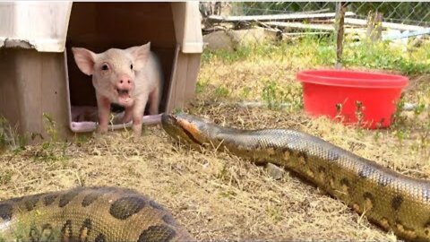 Anaconda Enters Pig Pen--Eats Pig