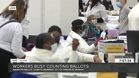 Absentee ballot counts underway at TCF Center in Detroit