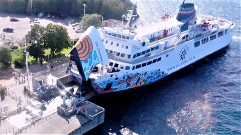 Drone films uniquely designed ferry boat docking