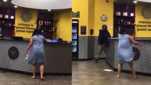 Woman Destroys Customer Service Desk At Planet Fitness
