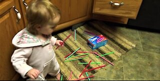 Toddler drops straws! Cute Mayhem!