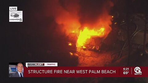 Raging fire destroys mobile home in Palm Beach County