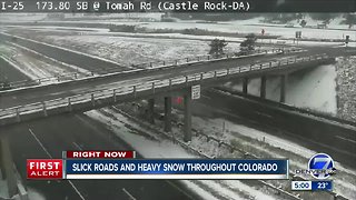 Slick roads and heavy snow throughout Colorado