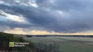 Low-hanging storm clouds over Saskatchewan