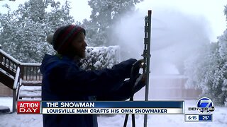 Louisville man creates his own snowmaking machine to snowboard in his backyard