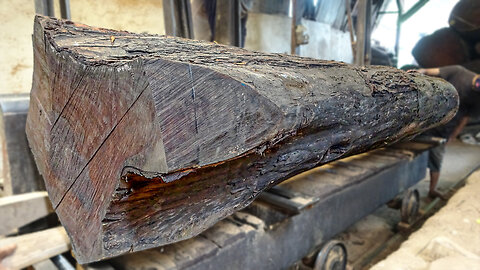 here is very incredible sawing red valuable mahogany wood