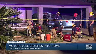 Two people critical after motorcycle crashes into a house in Tempe
