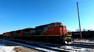 CN 8023, CN 5718 & CN 8878 Locomotives Manifest Train Westbound In Ontario