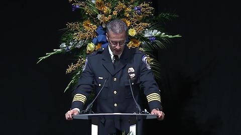 IMPD Chief Bryan Roach delivers rememberance at funeral for IMPD Deputy Chief James Waters