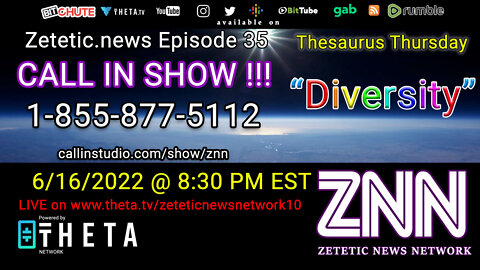 Zetetic News Cast Ep. 35 LIVE! "Diversity" Call in 1-855-877-5112 @ 8:30 PM EST