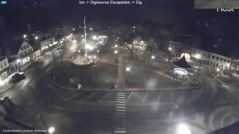 Live Traffic Cam - Street Sweeping Early Morning - Small town New England Roundabout