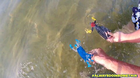 Batman and Batgirl swimming at Lake Tahoe