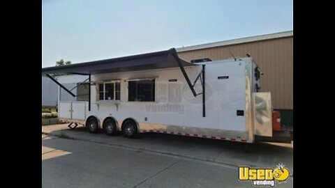 Impressive Lightly Used 2020 8.5' x 33' Commercial BBQ Trailer with Porch and Bathroom for Sale
