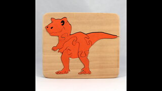 Wood Dinosaur Tray Puzzle, Handmade and Finished with Amber Shellac and Orange Acrylic Paint V1