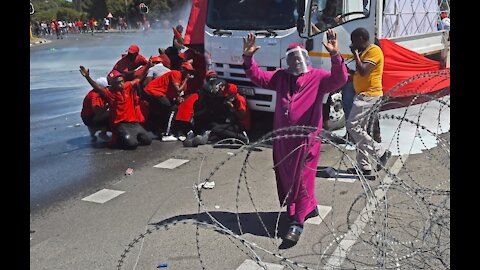 Police used stun grenades and tear gas as well as rubber bullets to disperse EFF protesters