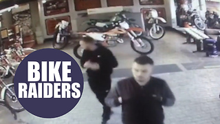 CCTV captures brazen thieves posing as customers before wheeling motorbikes out of shop