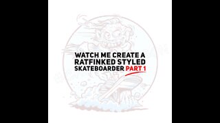 Rat Fink styled skate boarder