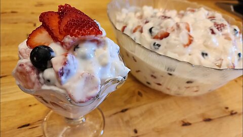 Red, White & Blue Cheesecake Salad -Patriotic Dessert –No Bake Summer Dessert –The Hillbilly Kitchen