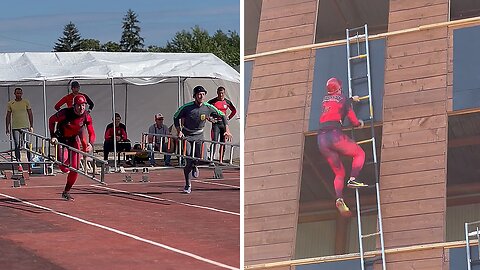 Remarkable Firefighter Climbs To 4th Floor In Fourteen Seconds