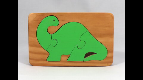 Wood Dinosaur Tray Puzzle, Handmade and Finished with Amber Shellac and Green Acrylic Paint