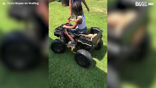 Boy crashes brand new quad bike