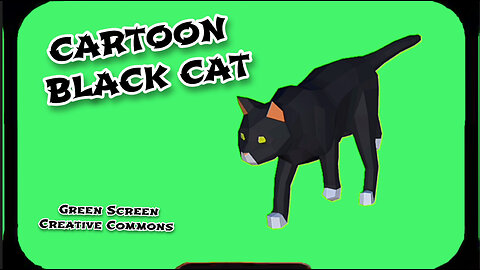 BLACK CAT CARTOON animation on a green screen. GREEN SCREEN video footage.